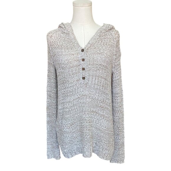 Free People Sweaters - Free People Open Knit Crochet Hooded Henley Sweater Size S Oversized Preppy